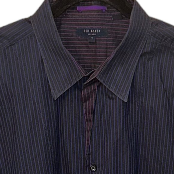 Men's Ted Baker Button Down Dress Shirt Dark Blue/Stripes Size 7 (3XL) - Picture 2 of 11